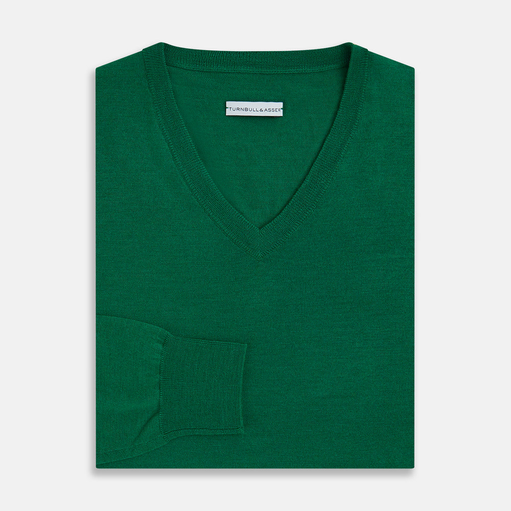 Hunter Green Fine Merino V-Neck Jumper