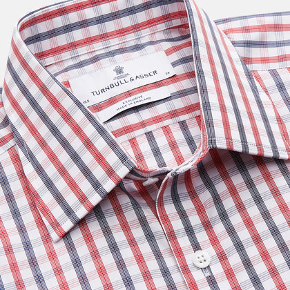 Navy and Red Check Cotton Regular Fit Mayfair Shirt Image 4