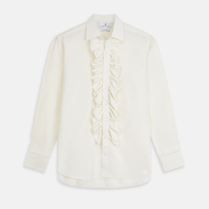 Cream Silk Regular Fit Ruffle-Front Wilfred Shirt