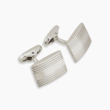 Silver Striped Rectangular Cufflinks Image 3