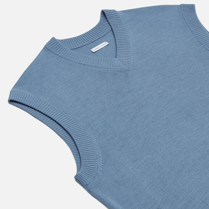 Pale Blue Fine Merino V-Neck Vest