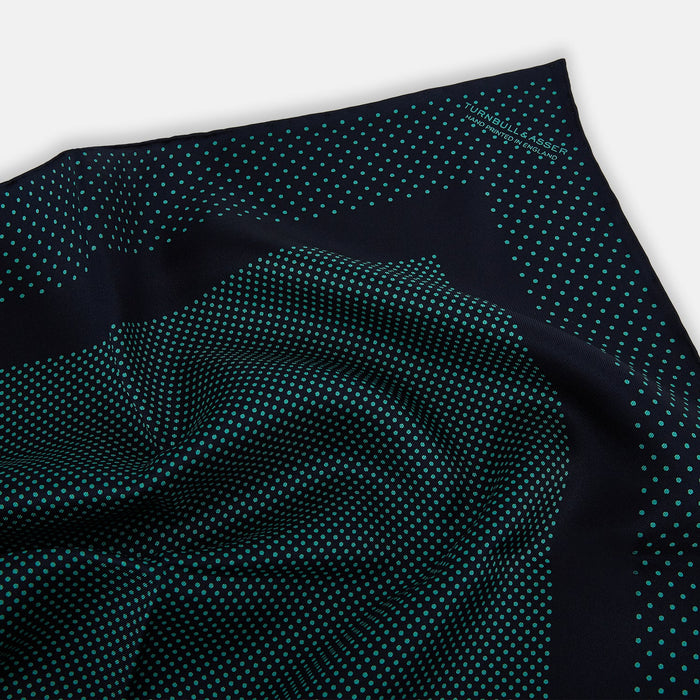 Navy and Petrol Green Dot Silk Pocket Square Image 1