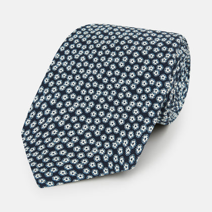 Navy Flower Patterned Silk Tie