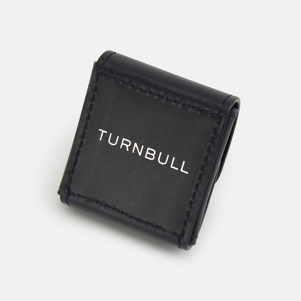 Navy Leather Cufflinks by Turnbull & Asser—Italian leather with square ends and braided stems, shown on a white background—a refined addition to men's accessories.