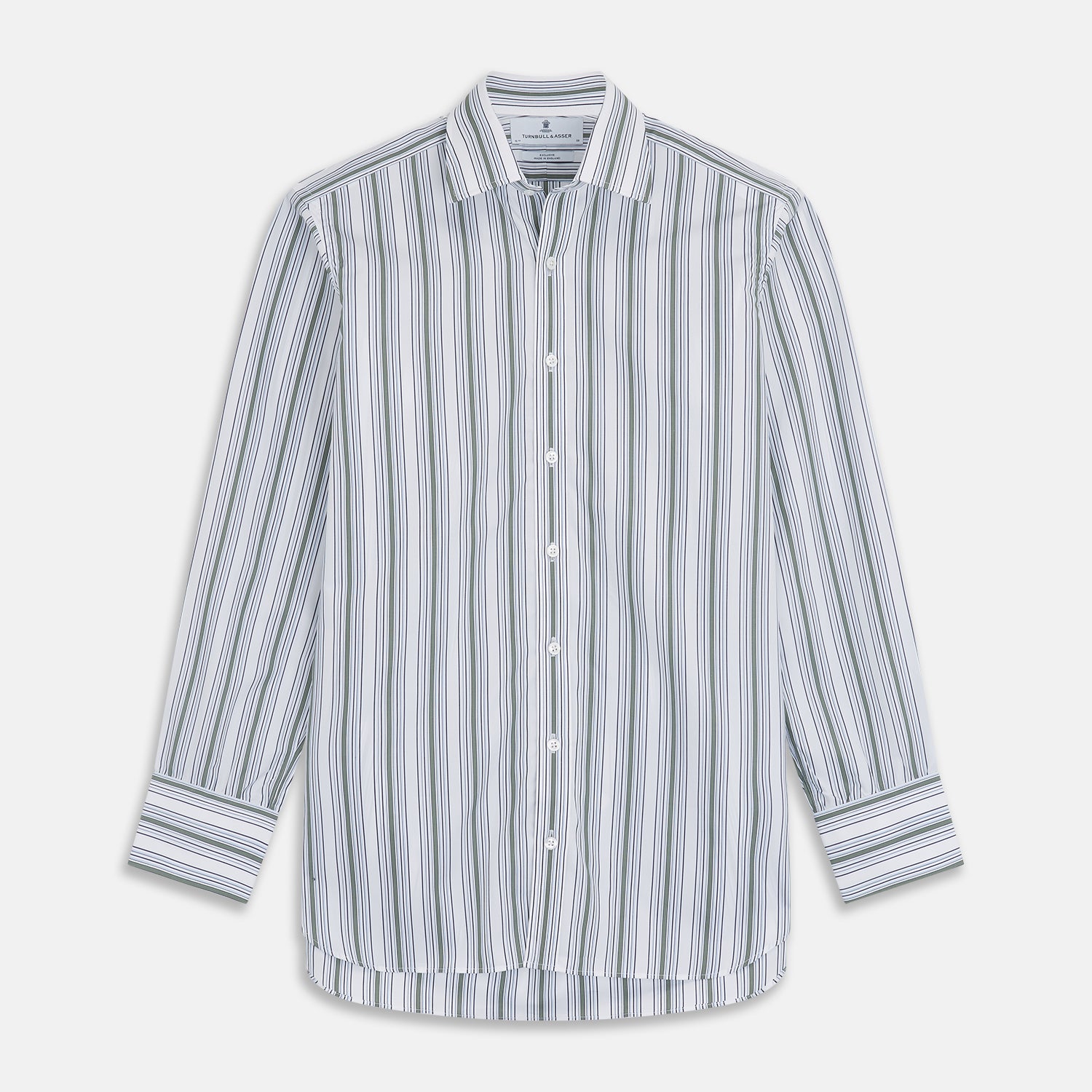 Image 1 of product Green Multi Stripe Regular Fit Shirt with T&A Collar & 3 Button Cuffs
