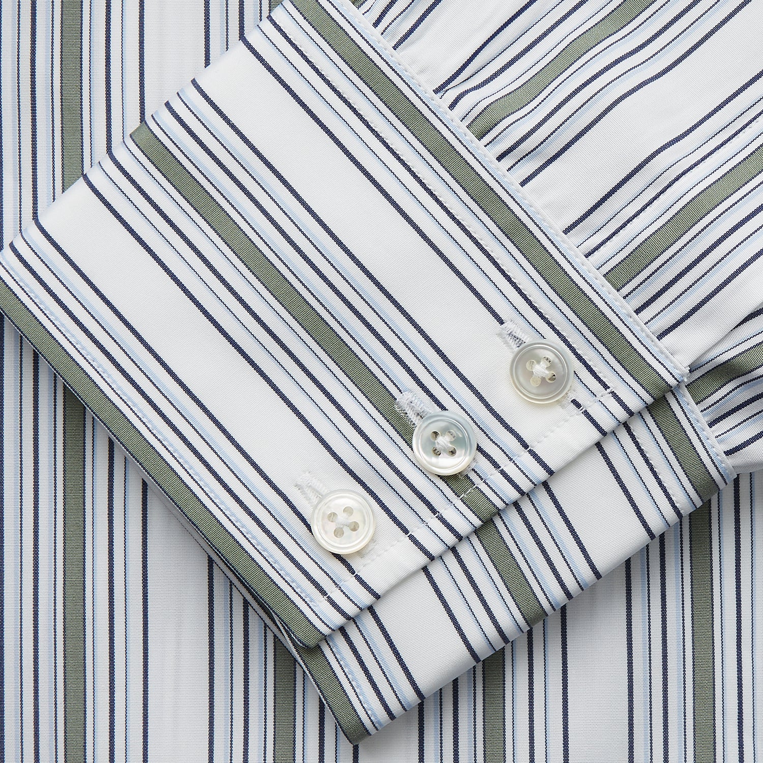 Image 3 of product Green Multi Stripe Regular Fit Shirt with T&A Collar & 3 Button Cuffs