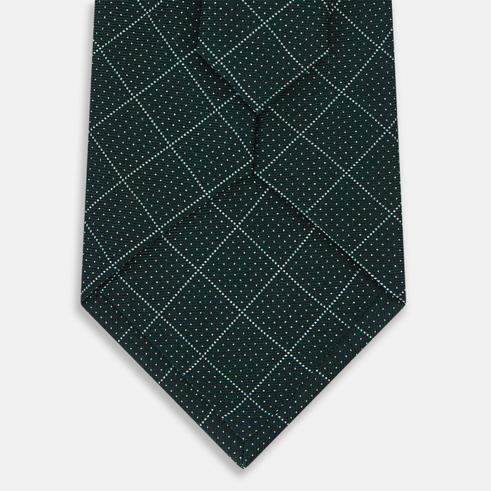 Light Petrol Dotted Check Pattern Printed Silk Tie Image 2