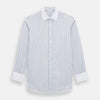 View 1 of product The Turnbull & Asser Navy and Blue Multi Stripe Shirt with Contrast Collar and Double Cuffs is shown in a Mayfair fit on a plain white background.