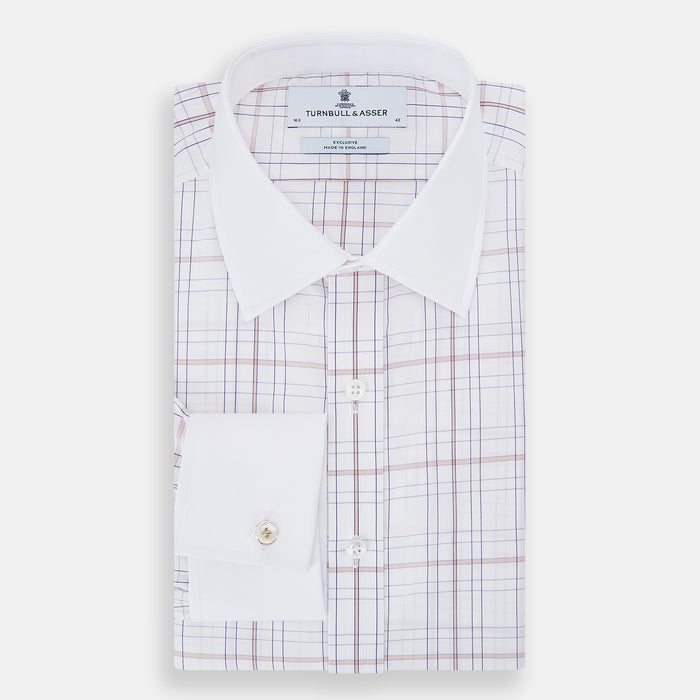 Purple Multi Plaid Check Shirt with Contrast Collar and Double Cuffs Image 4