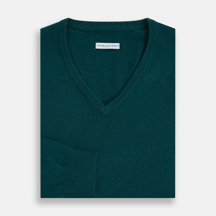 Moss Green Cashmere V-Neck Jumper Image 3
