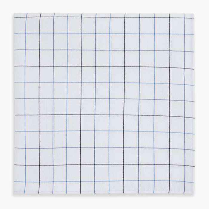 Hand Rolled Blue Grid Check Handkerchief Image 3