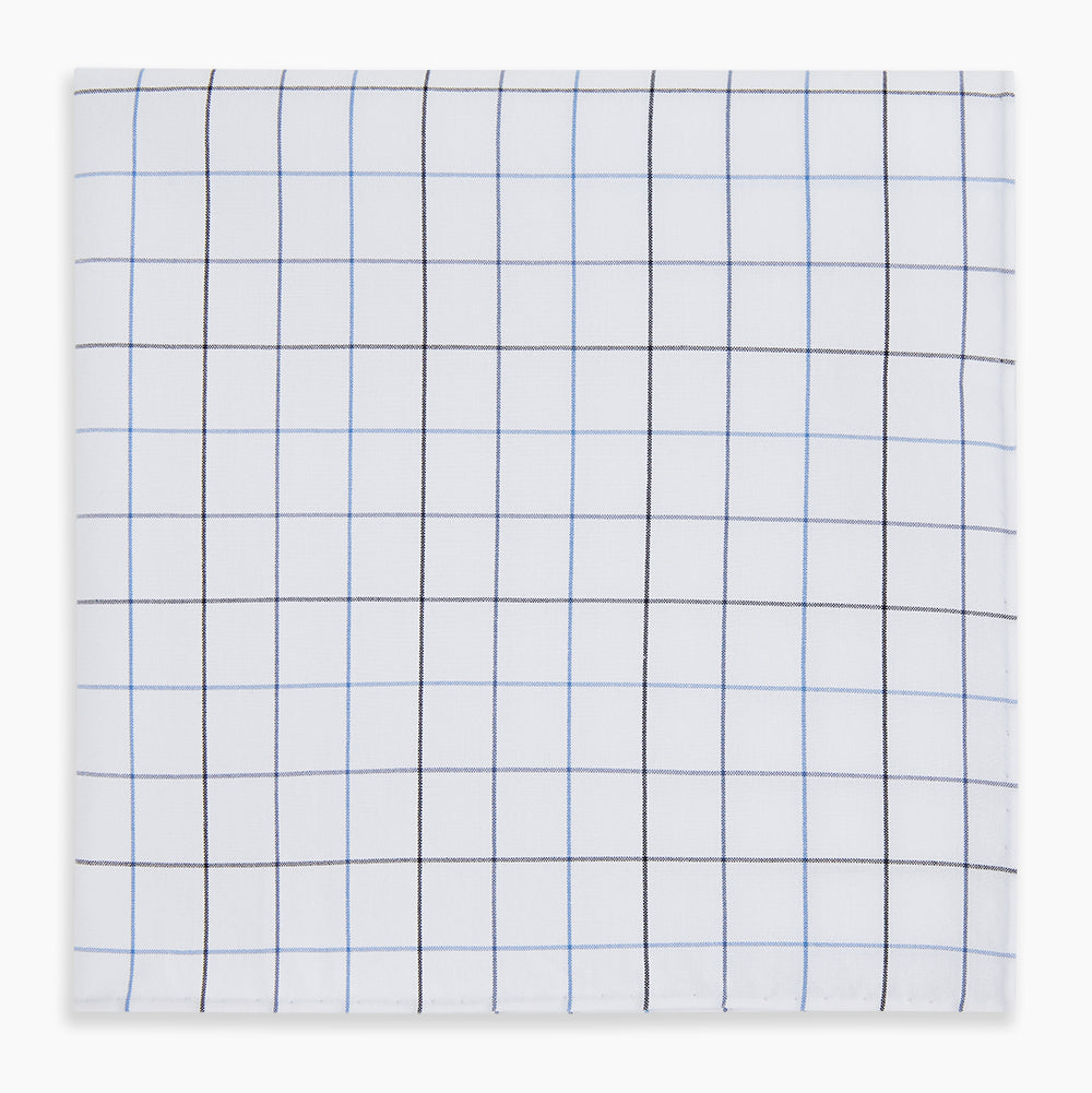Hand Rolled Blue Grid Check Handkerchief