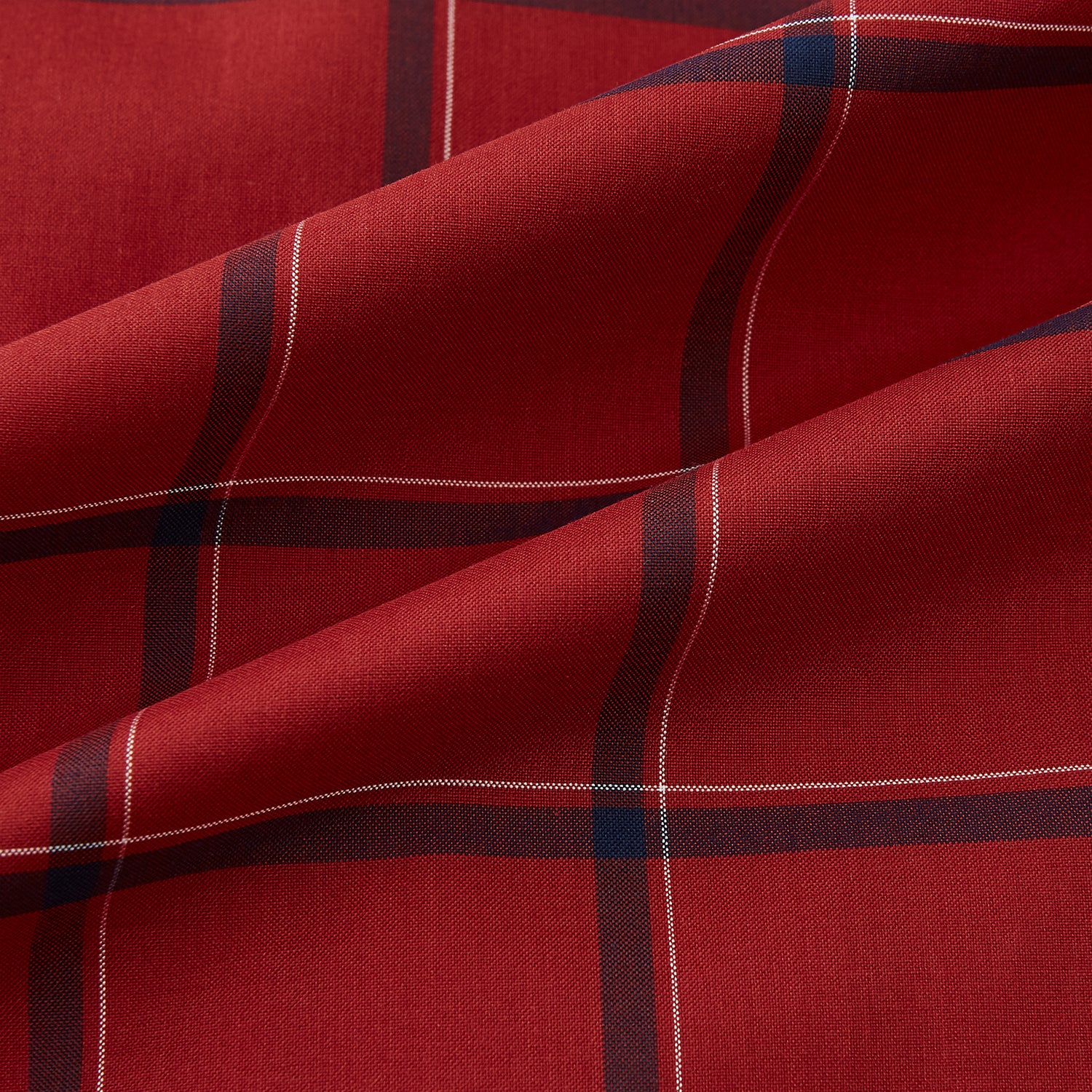 Image 8 of product The Turnbull & Asser Dark Red Grid Check Windsor Shirt is a long-sleeved, button-up shirt with a dark red base and black and white grid pattern, displayed flat on a white background.