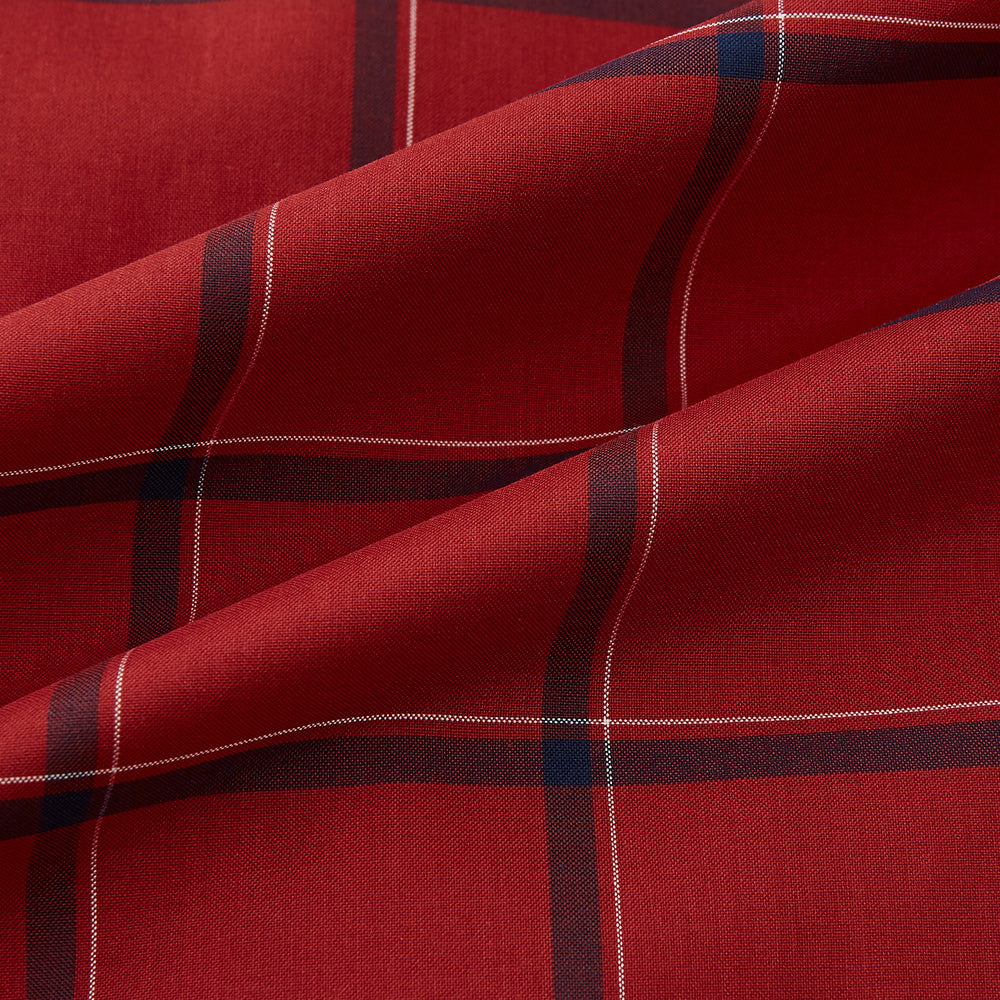 The Turnbull & Asser Dark Red Grid Check Windsor Shirt is a long-sleeved, button-up shirt with a dark red base and black and white grid pattern, displayed flat on a white background.