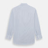 View 3 of product The Turnbull & Asser Blue Micro Graph Check Mayfair Shirt features long sleeves, a subtle check pattern, T&A collar, and buttoned cuffs, shown laid flat on a white background.