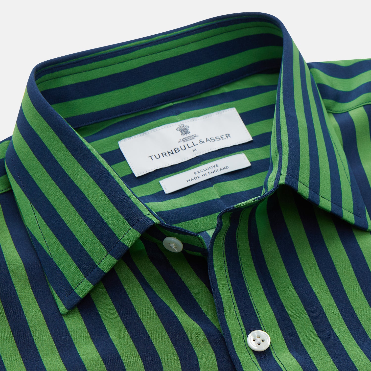 Green and Navy Candy Stripe Silk Weekend Fit Harold Shirt