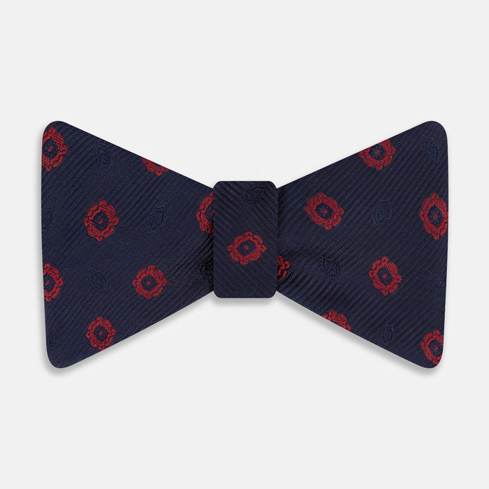 Navy and Burgundy Motif Silk Bow Tie