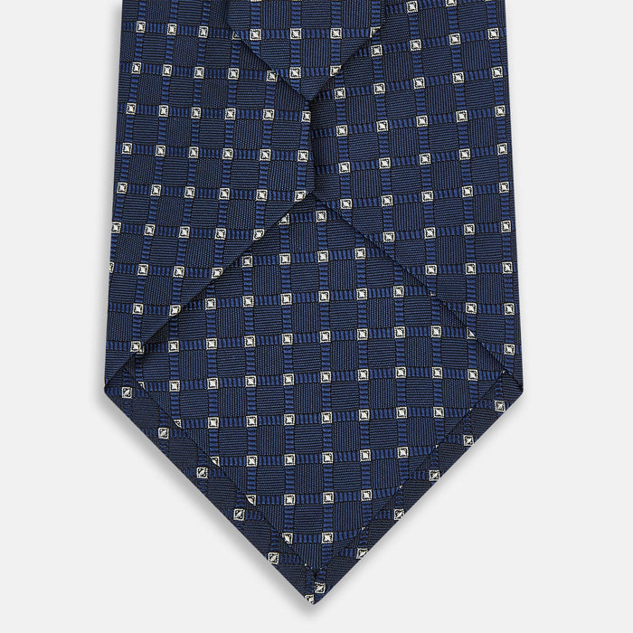 Navy and White Geometric Silk Tie Image 2