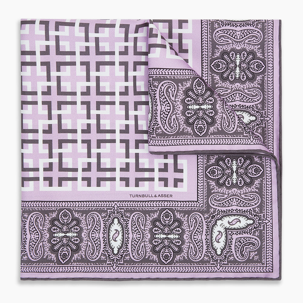 Image 6 of product Lilac Square-Patterned and Paisley Patterned Silk Pocket Square