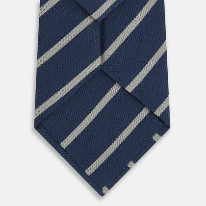 Navy Block Stripe Silk Blend Tie Image 2