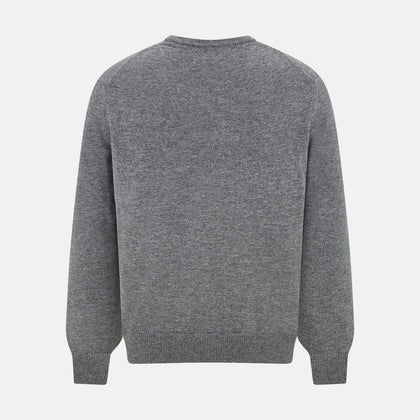 Grey Melange Cashmere V-neck Jumper Image 2