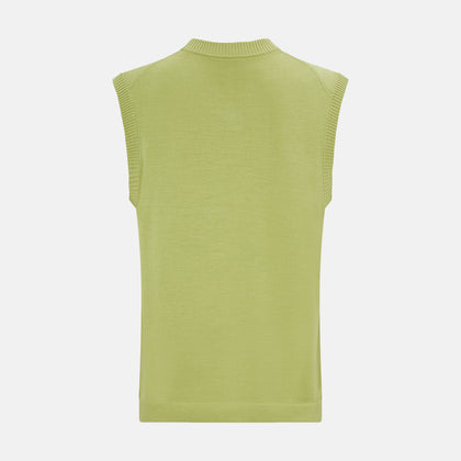 Melon Green Fine Merino V-Neck Vest Image 2