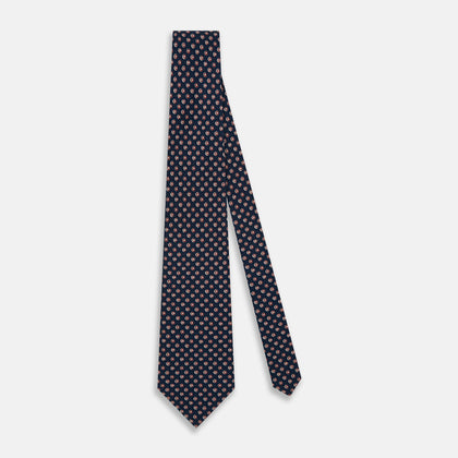 Navy and Red Circle Foulard Silk Tie