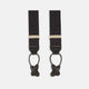 Turnbull & Asser Black Herringbone Adjustable Silk Braces feature leather button loops and silver adjusters—ideal for refined sartorial style. Displayed on a white background.