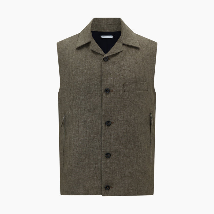 Olive Collared Linen Waistcoat Image 11
