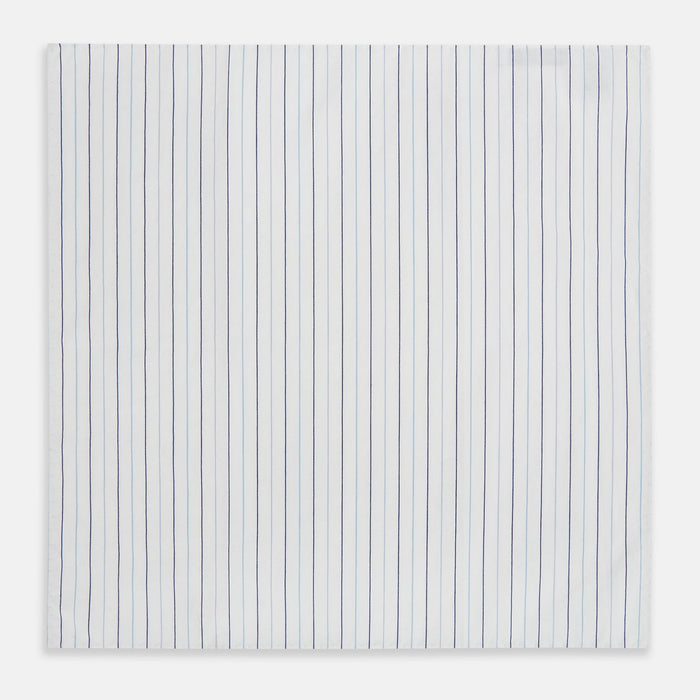 Navy and Blue Wide Pinstripe Hand-Rolled Handkerchief Image 2