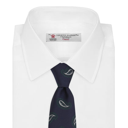 Navy and Forest Green Floating Paisley Silk Tie Image 2