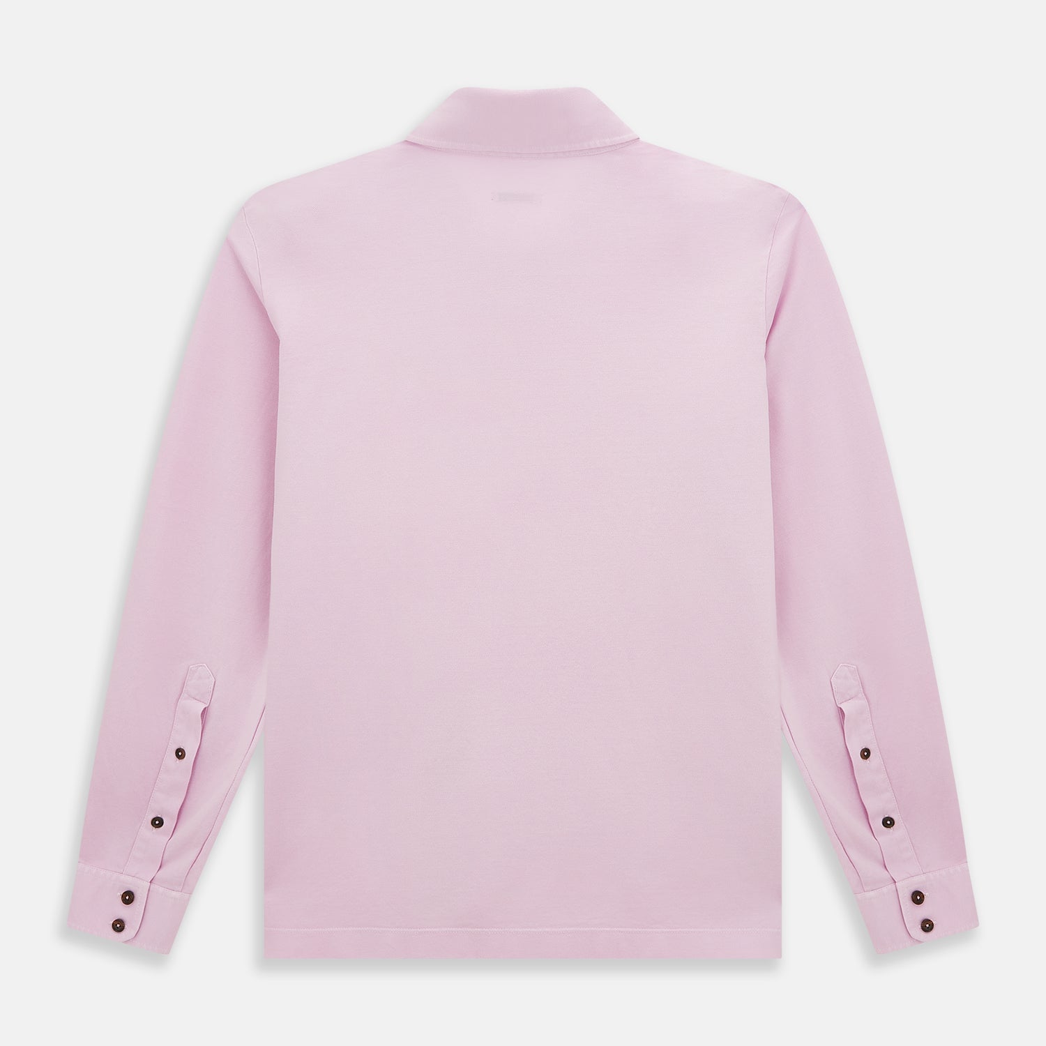 View 3 of product The Pink Rugby Polo Shirt by Turnbull & Asser features long sleeves, a collar, and V-neck opening in luxury cotton, shown flat on a white background.