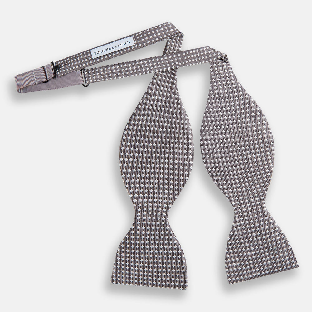 Grey and White Diamond Silk Bow Tie
