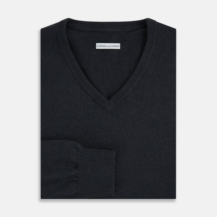 Dark Green Cashmere V-Neck Jumper Image 3