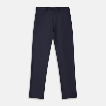 Navy Wool Blend Single Pleated Gerry Trousers