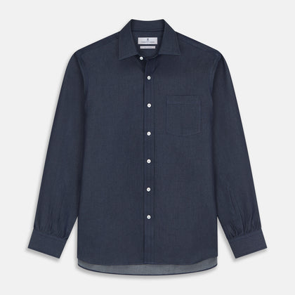 Blue Weekend Fit Finch Shirt With Derby Collar And Chest Pocket