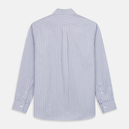 Navy & Blue Stripe Weekend Fit Shirt with Derby Collar and Single Button Cuffs Image 4