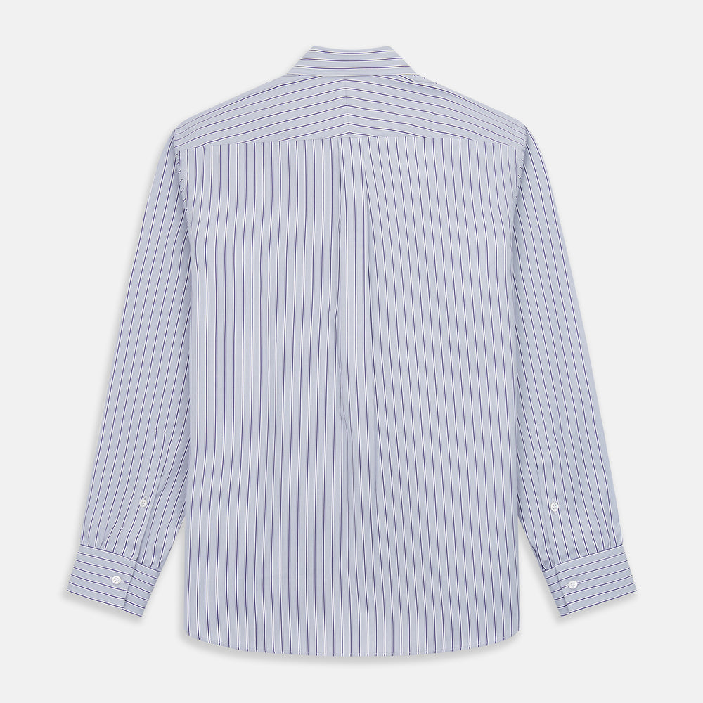 Navy & Blue Stripe Weekend Fit Shirt with Derby Collar and Single Button Cuffs