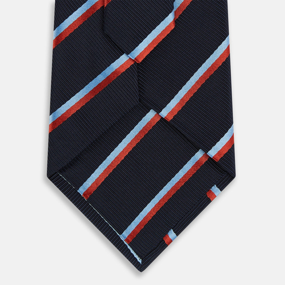 Red And Blue Stripe Silk Blend Tie