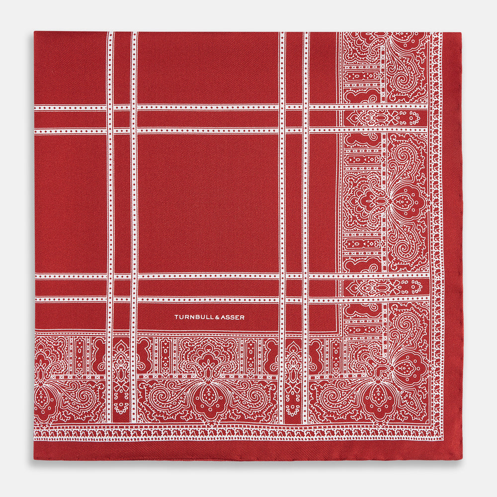 Red Paisley Bandana Patterned Silk Pocket Square
