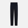 View 3 of product Turnbull & Asser’s Midnight Blue Winston Trousers, in high-twist cotton with belt loops and a button closure, are shown flat against a plain white background.