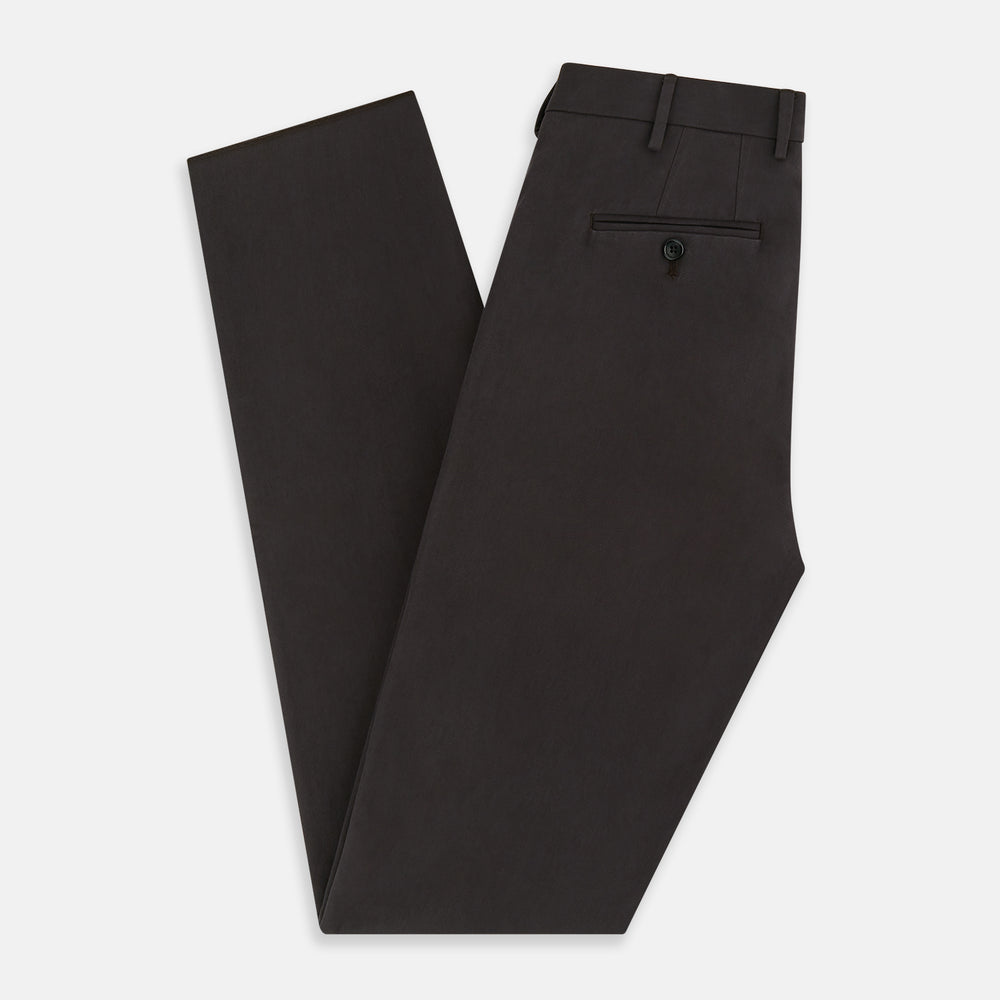 The Brown Henry B Trousers by Turnbull & Asser are straight-leg trousers made from premium Italian cotton, with belt loops, front button and zipper closure, shown against a plain white background.