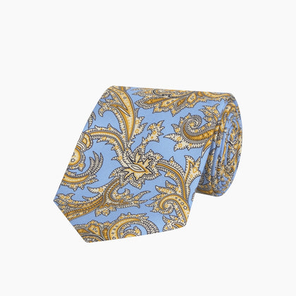 <div>Light Blue and Yellow Large Paisley Silk Tie</div> Image 4