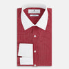 View 5 of product The Turnbull & Asser Dark Red Pin Check Shirt features a crisp white contrast collar and cuffs, with long sleeves and button-up design, shown against a white background.