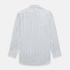 View 3 of product The Turnbull & Asser Navy and Blue Multi Stripe Mayfair Shirt features long sleeves, a T&A collar, and buttoned cuffs, shown against a white background.