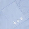 View 3 of product A neatly folded Turnbull & Asser Blue Grid Check Shirt features a T&A collar, 3-button cuffs, white buttons, and subtle British style. The blue and white check cotton design displays the brand label inside the collar.