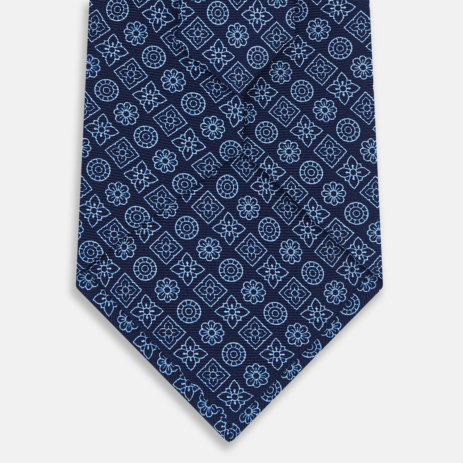 Image 3 of product Dark Navy Floral Tile Pattern Printed Silk Tie