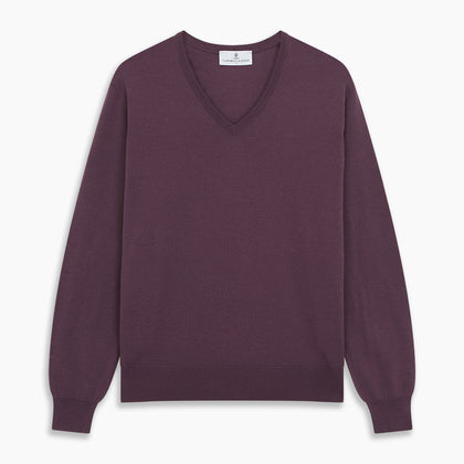 Plum Kennedy Merino V-Neck Jumper Image 3