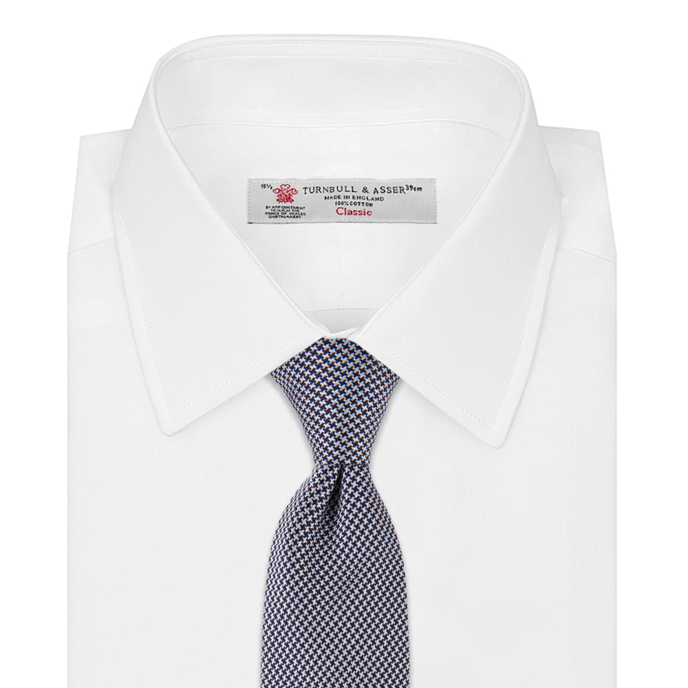 Seven-Fold Navy & White Houndstooth Silk Tie