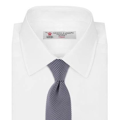 Seven-Fold Navy & White Houndstooth Silk Tie